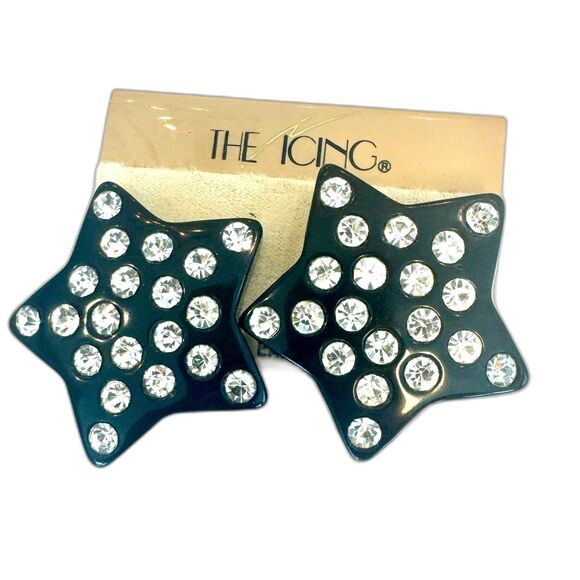 The Icing Jewelry - Vintage Black Star and Rhinestone Star Clip-On Earrings